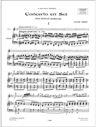 Concerto en sol majeur pour flûte - Claude Arrieu - Partition